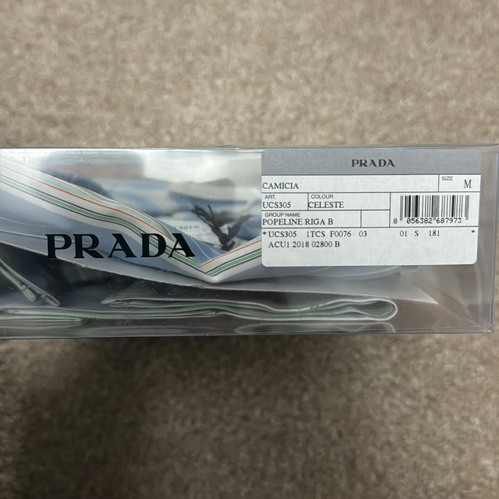 Prada Camica Celeste Short Striped Blue Sleeved Shirt - Picture 4 of 5